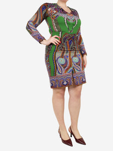 Etro Green silk printed midi dress - size UK 12