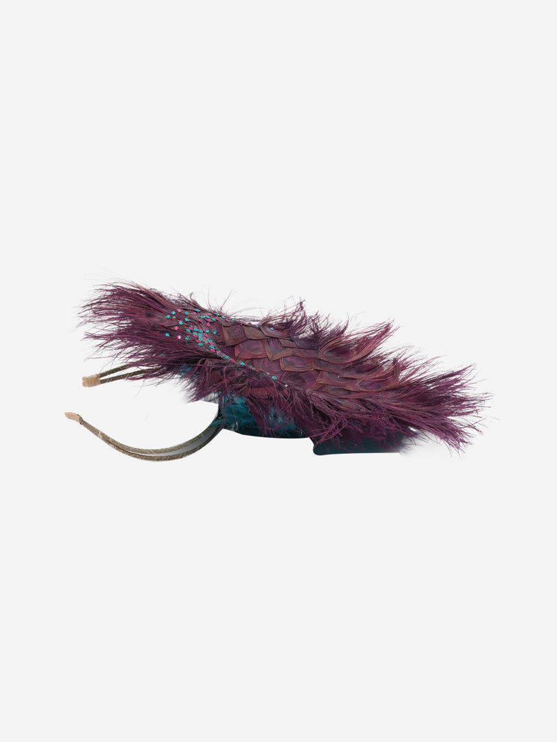 Purple Peacock feather fascinator Hats Vivien Sheriff 