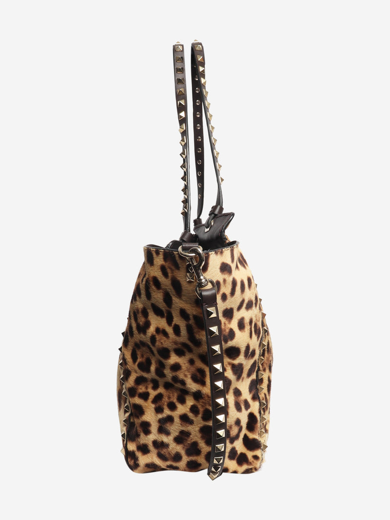 Brown leopard print ponyhair bag