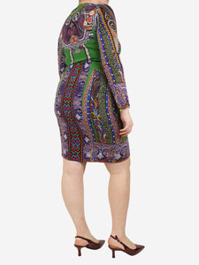 Etro Green silk printed midi dress - size UK 12