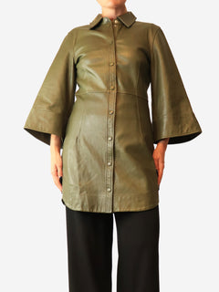 Green leather coat - size UK 10