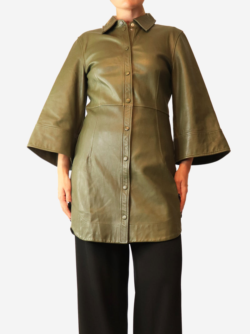 Green leather coat - size UK 10