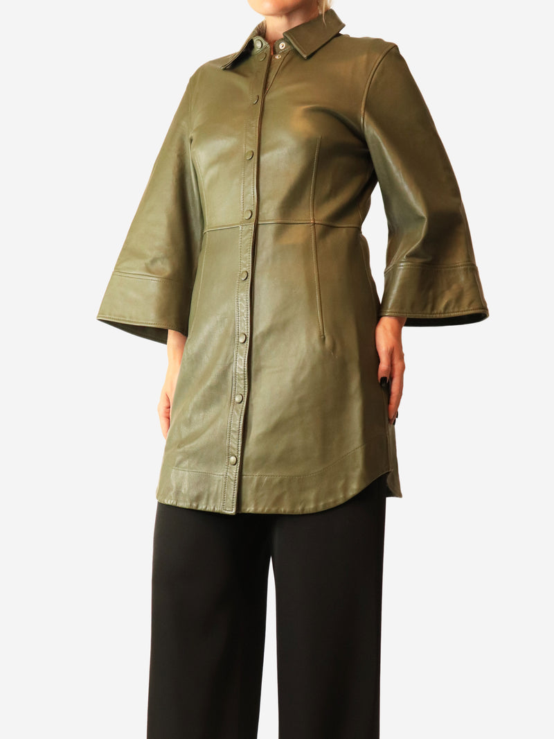 Green leather coat - size UK 10