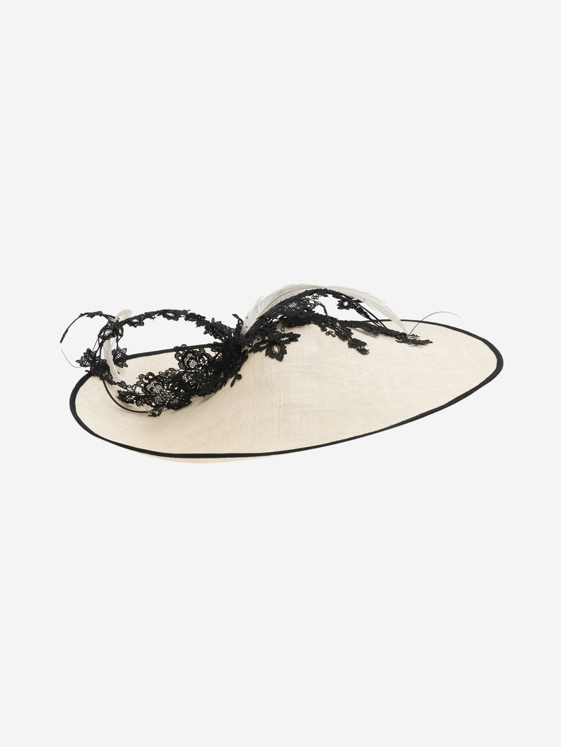 Cream and black feathered-lace fascinator Hats Vivien Sheriff 