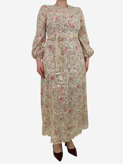 Cream floral broderie-anglaise belted midi dress - size UK 12 Dresses Zimmermann 