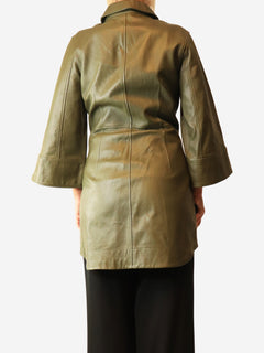 Green leather coat - size UK 10
