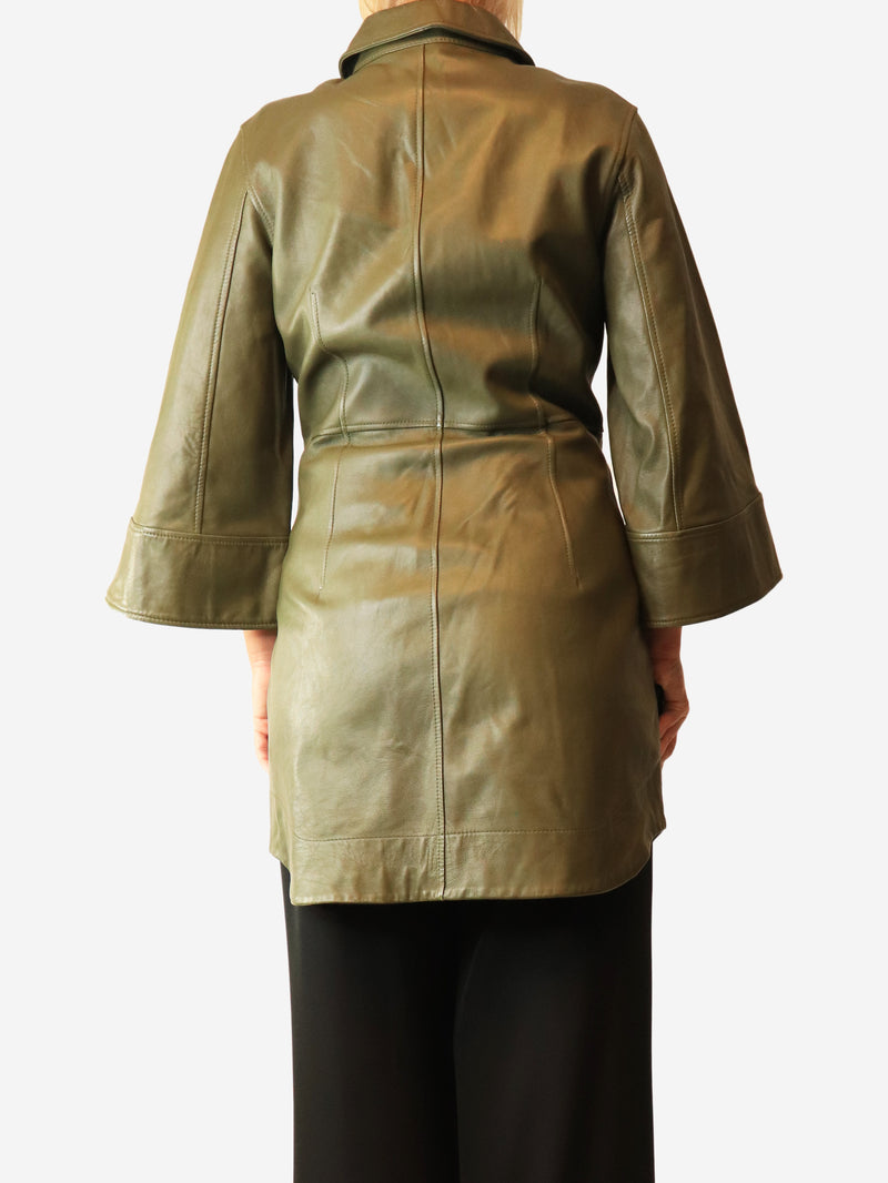 Green leather coat - size UK 10