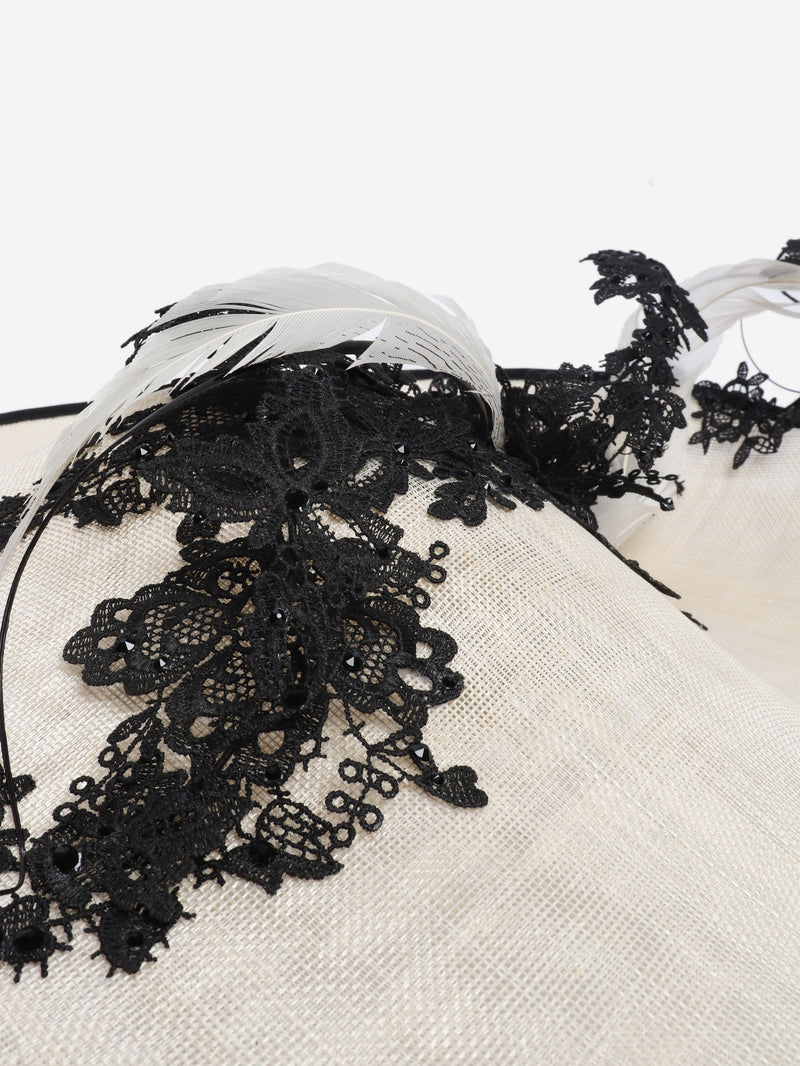 Cream and black feathered-lace fascinator Hats Vivien Sheriff 