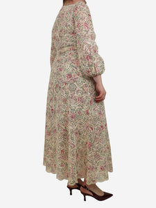 Zimmermann Cream floral broderie-anglaise belted midi dress - size UK 12