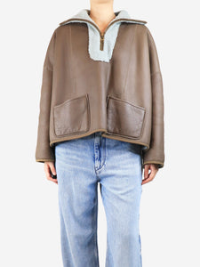 Chloe Brown leather reversible quarter-zip coat - UK 8
