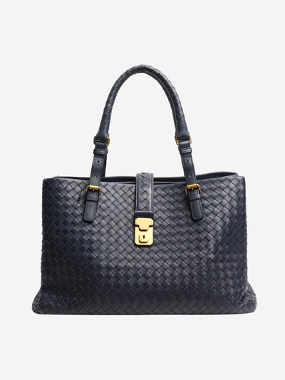 Navy blue Roma Intrecciato leather tote bag Tote Bags Bottega Veneta 