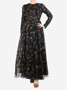 Dolce & Gabbana Black key print tulle gown - size UK 10