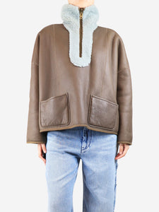 Chloe Brown leather reversible quarter-zip coat - UK 8
