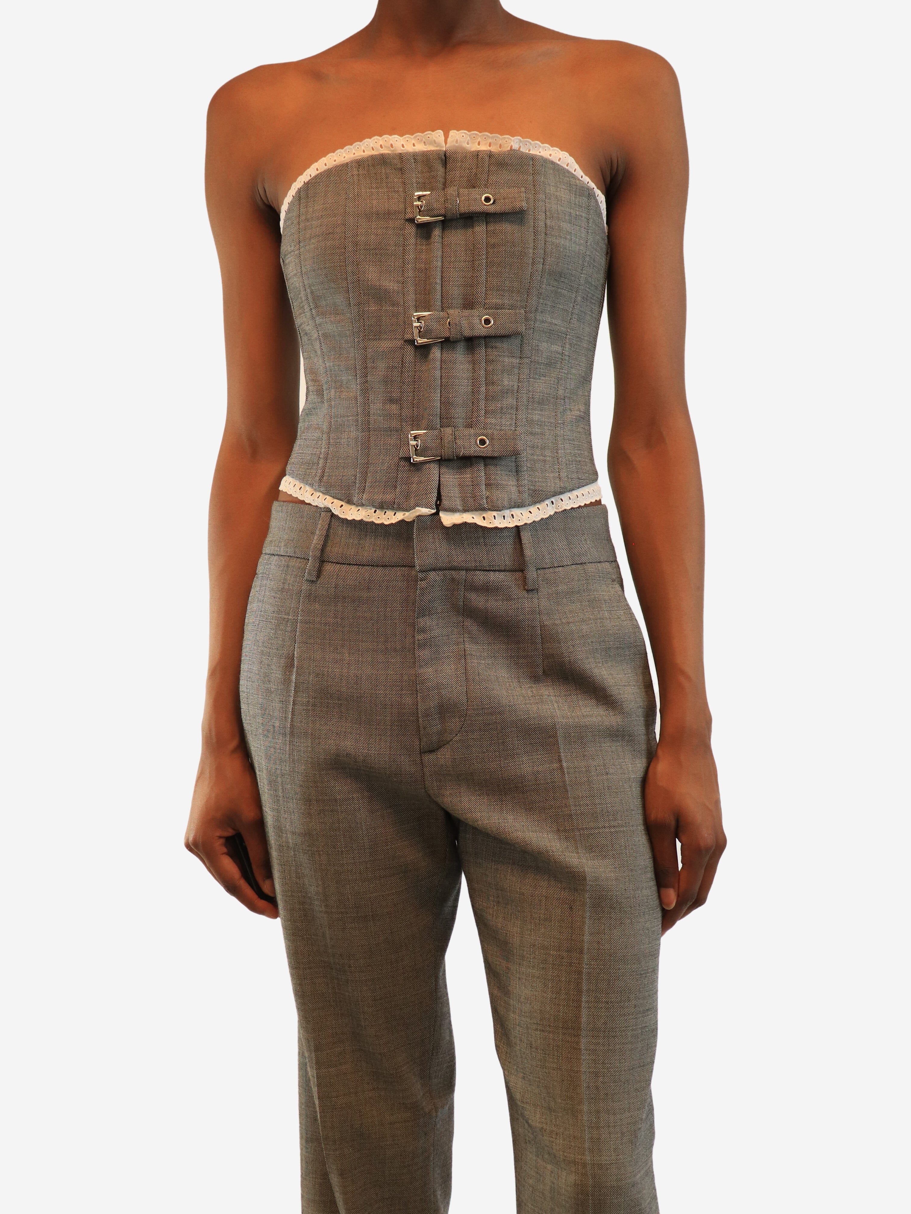 Grey bukled wool bustier - size UK 8 Tops Alessandra Rich 