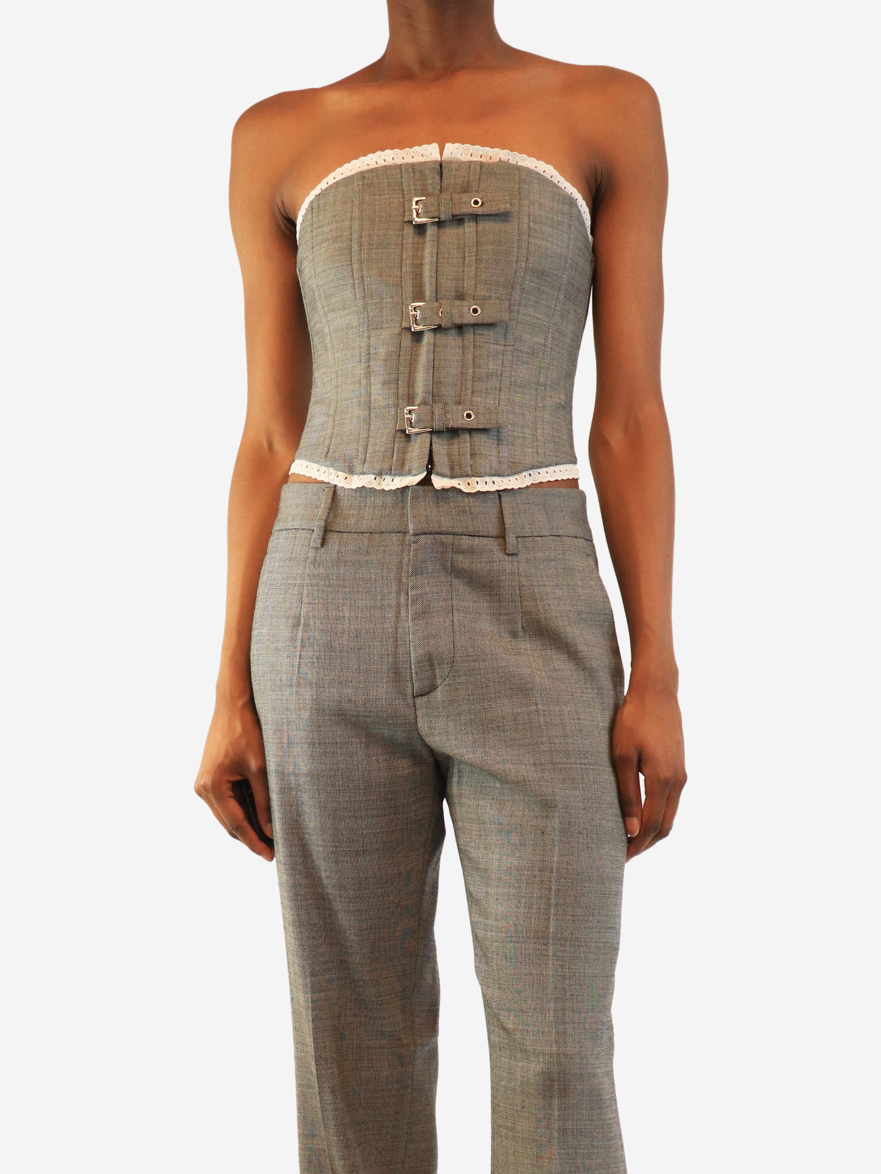 Grey bukled wool bustier - size UK 8 Tops Alessandra Rich 