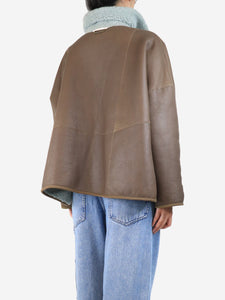 Chloe Brown leather reversible quarter-zip coat - UK 8