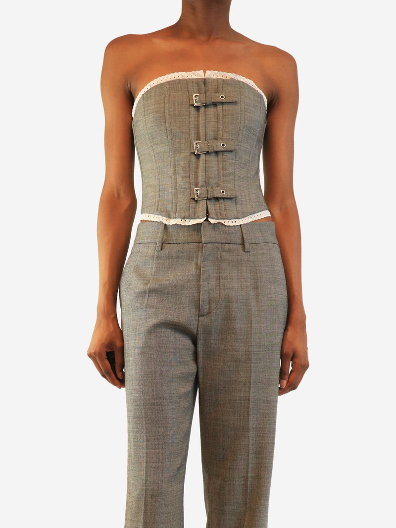 Grey bukled wool bustier - size UK 8 Tops Alessandra Rich 