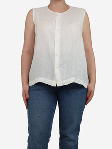Eskandar White sleeveless button-up shirt - size UK 12