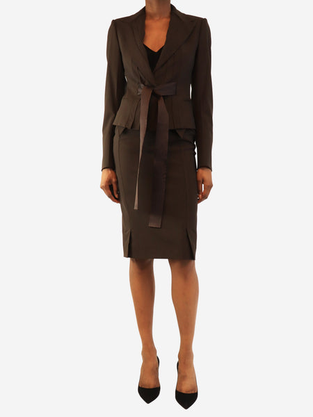 Brown two-piece jacket and skirt set - size UK 6 product image