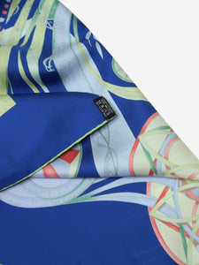 Hermes Blue patterned silk scarf