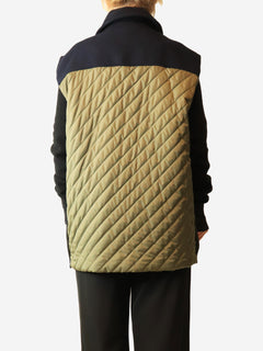 Khaki and navy contrast-panel quilted vest - size UK 10
