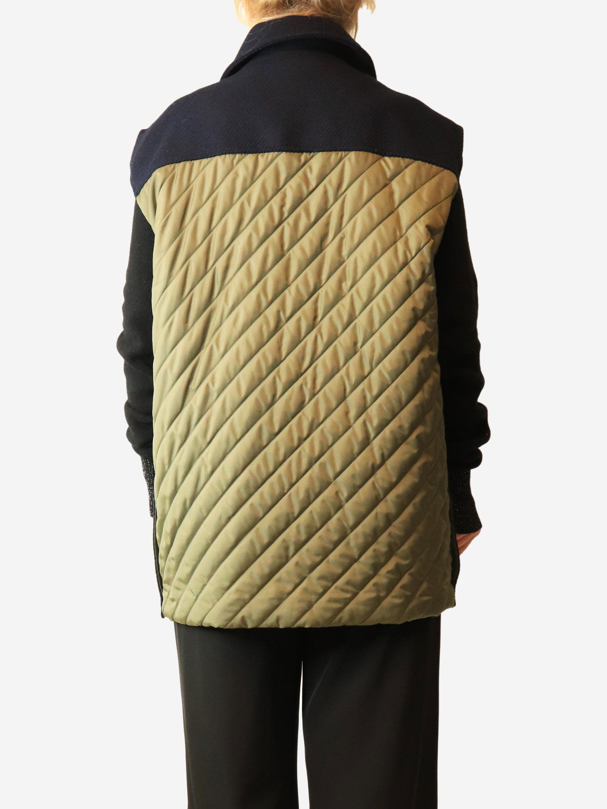 Khaki and navy contrast-panel quilted vest - size UK 10