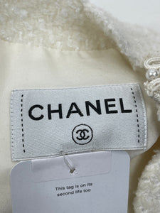 Chanel Cream sleeveless pearl-embellished tweed dress - size UK 12