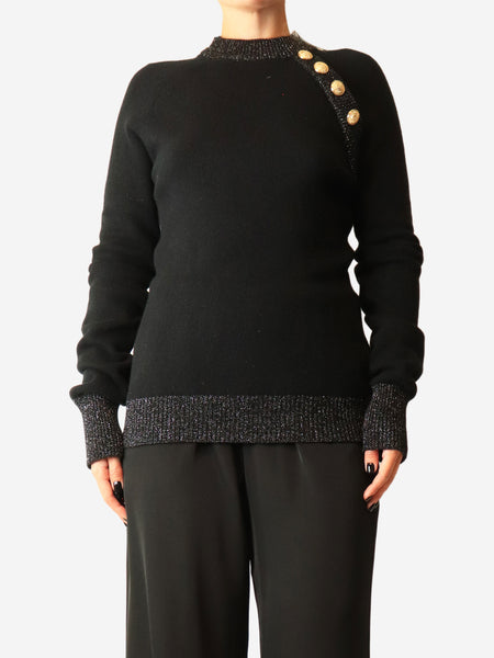 Black wool lurex jumper with gold buttons - size UK 10 product image