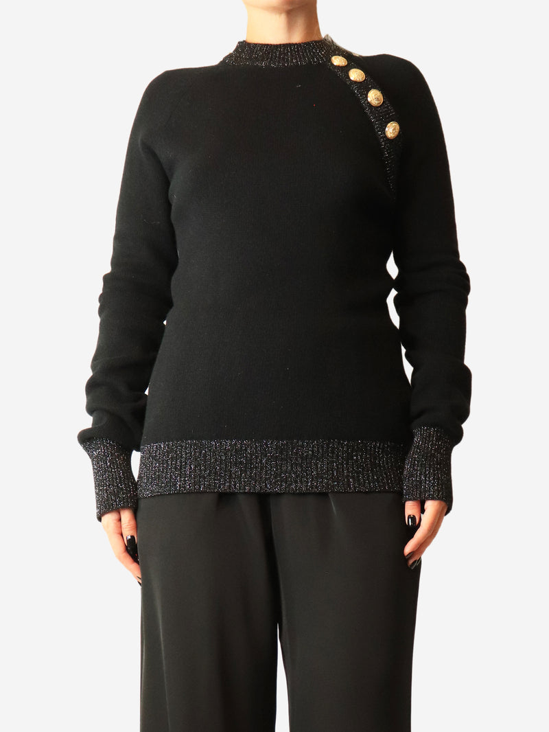 Black wool lurex jumper with gold buttons - size UK 10