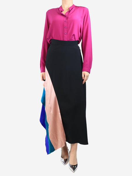 Black silk long skirt - size UK 10 alternate image