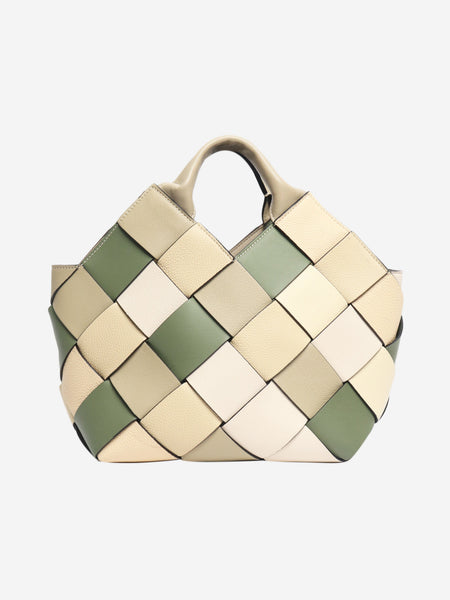 Green and beige Surplus leather woven basket bag product image