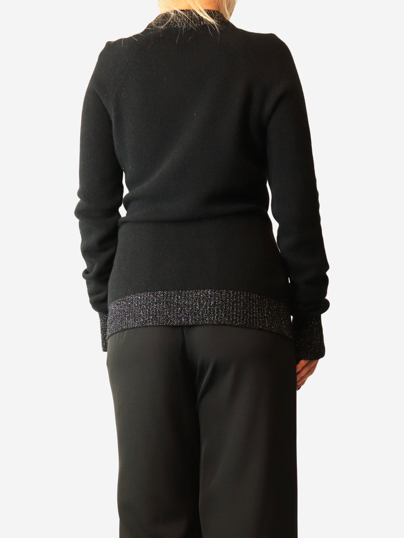 Black wool lurex jumper with gold buttons - size UK 10