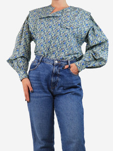 Laurence Bras Green and blue floral cotton blouse - size UK 8