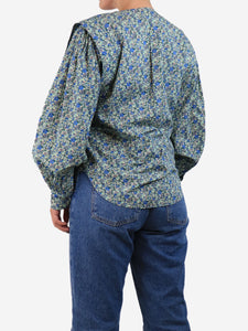 Laurence Bras Green and blue floral cotton blouse - size UK 8