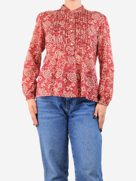 Red and beige floral printed blouse - size UK 12 product image