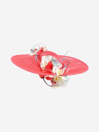 Pink woven hat with frangipani detail Hats Vivien Sheriff 