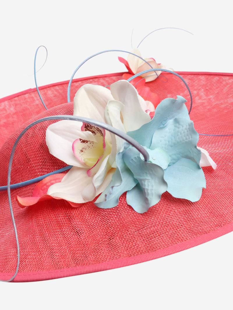 Pink woven hat with frangipani detail Hats Vivien Sheriff 