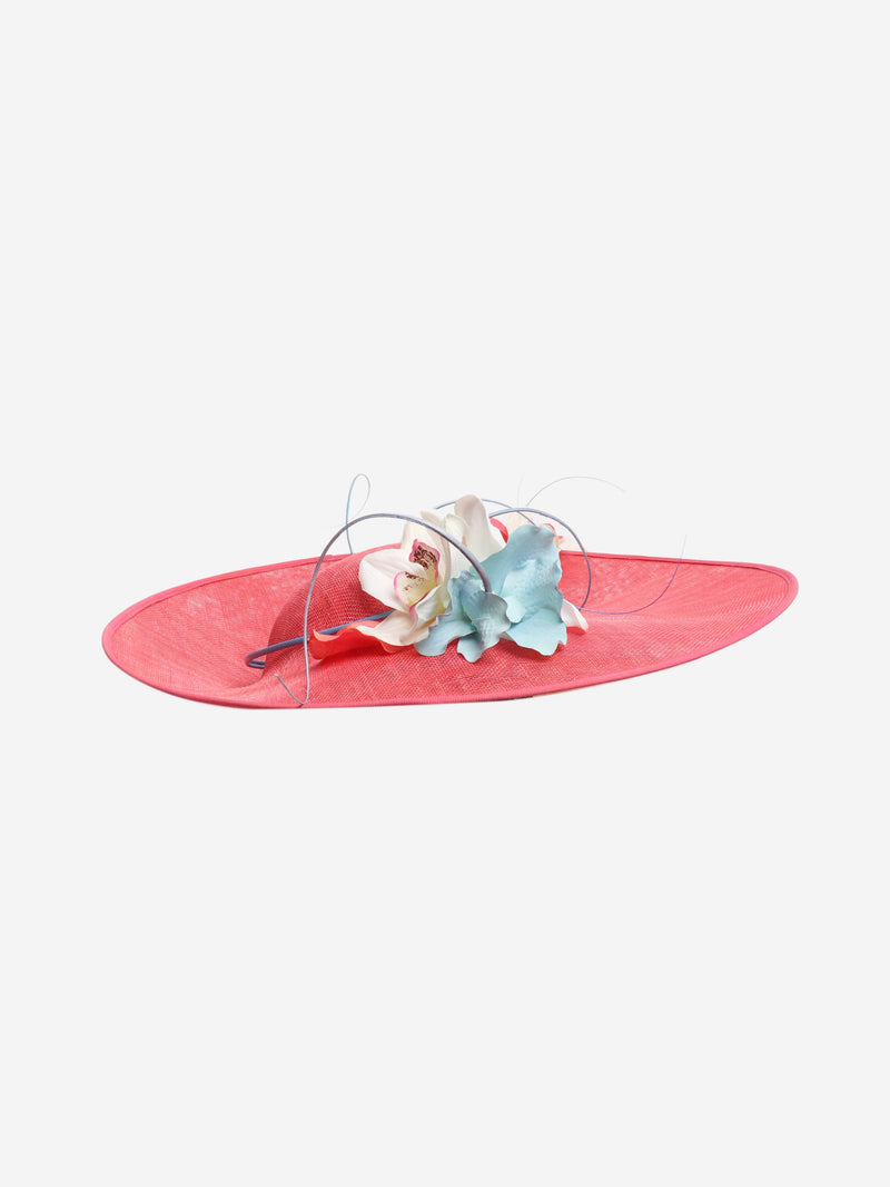 Pink woven hat with frangipani detail Hats Vivien Sheriff 