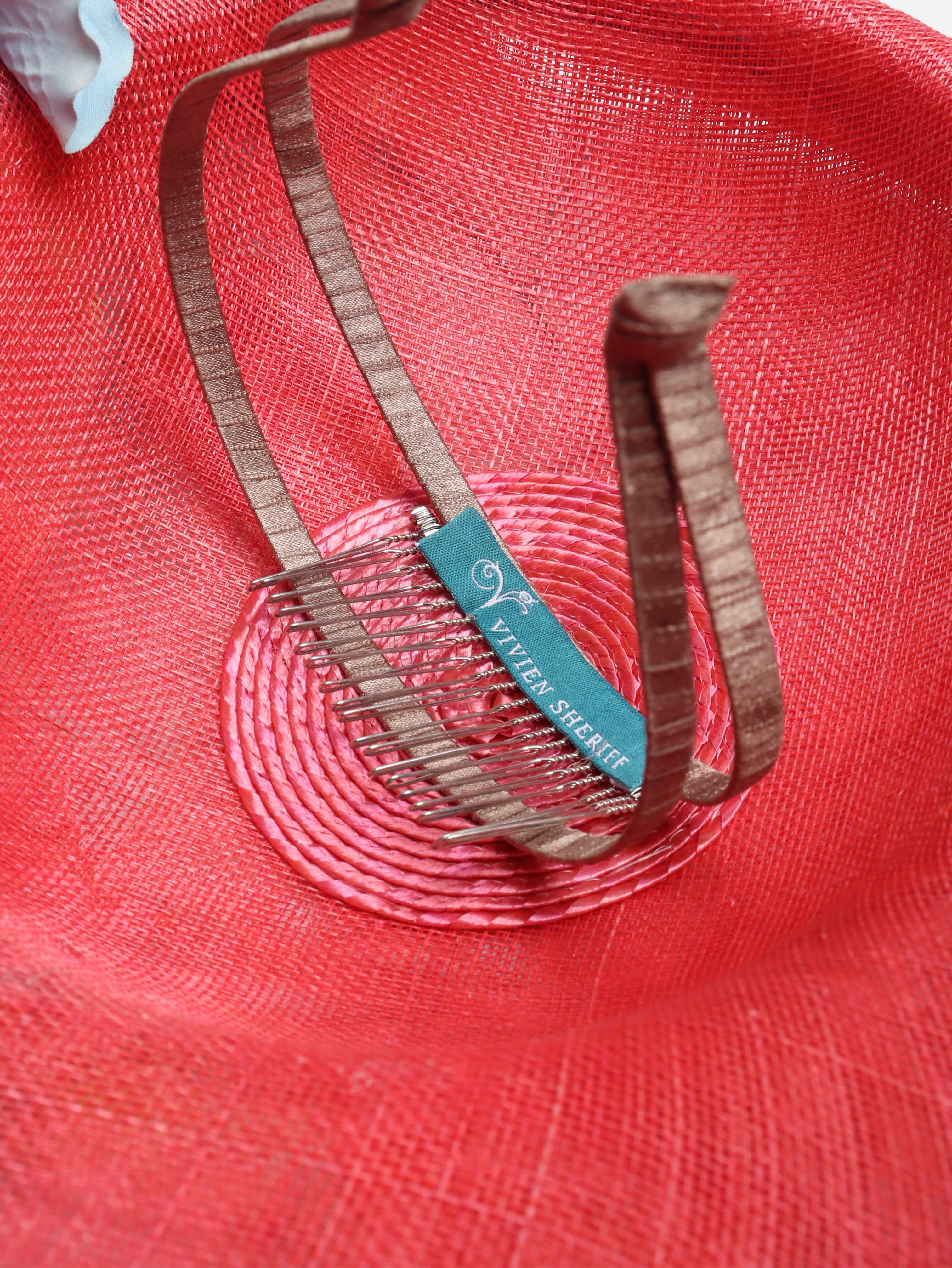 Pink woven hat with frangipani detail Hats Vivien Sheriff 