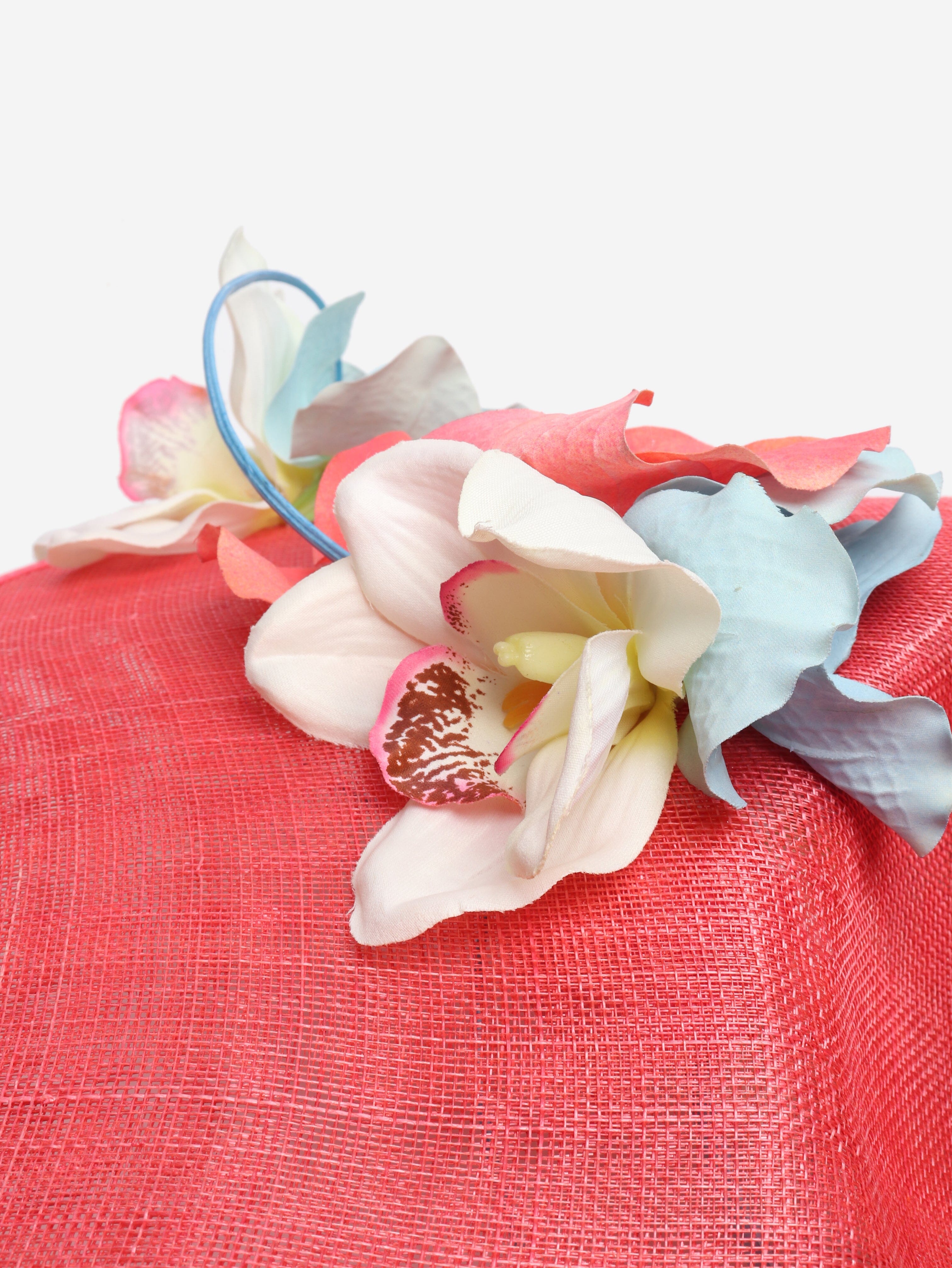 Pink woven hat with frangipani detail Hats Vivien Sheriff 
