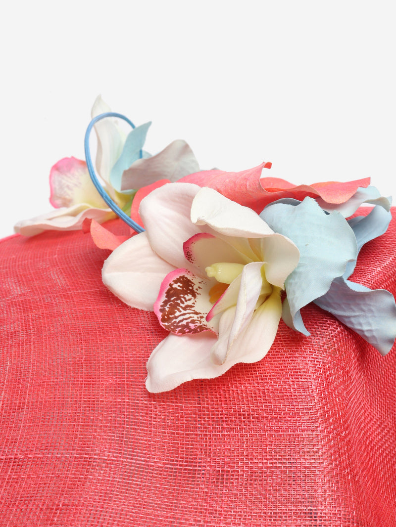 Pink woven hat with frangipani detail Hats Vivien Sheriff 