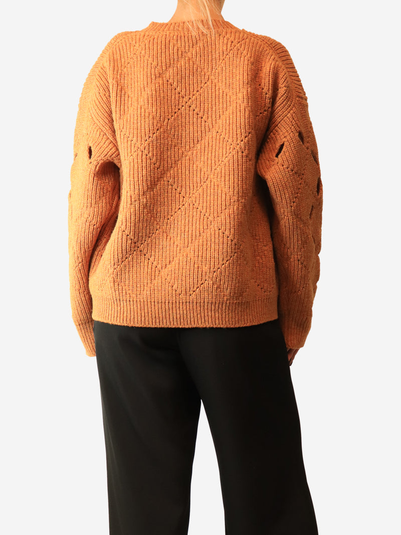 Cognac hemstitched diamond sweater - size M