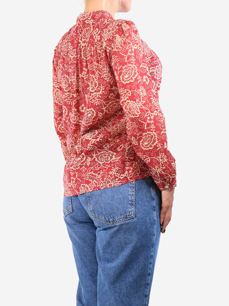 Red and beige floral printed blouse - size UK 12 alternate image