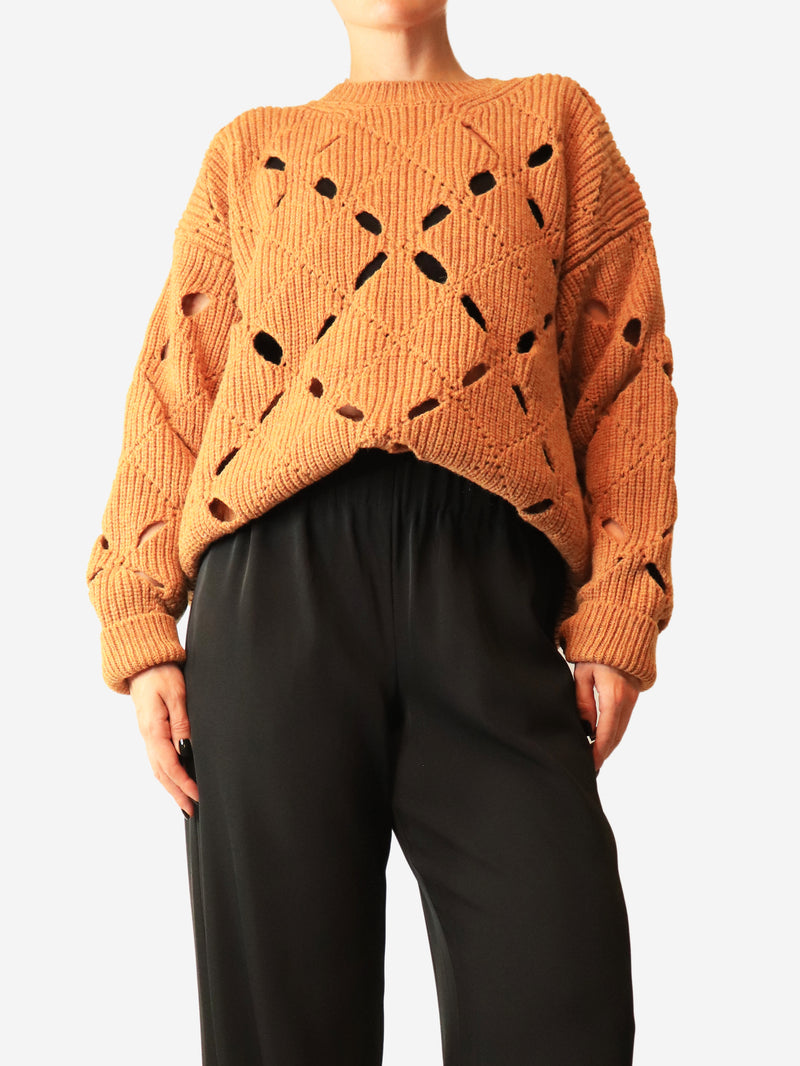 Cognac hemstitched diamond sweater - size M