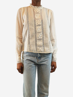 White sheer cotton blouse - size UK 6 Tops ME+EM 