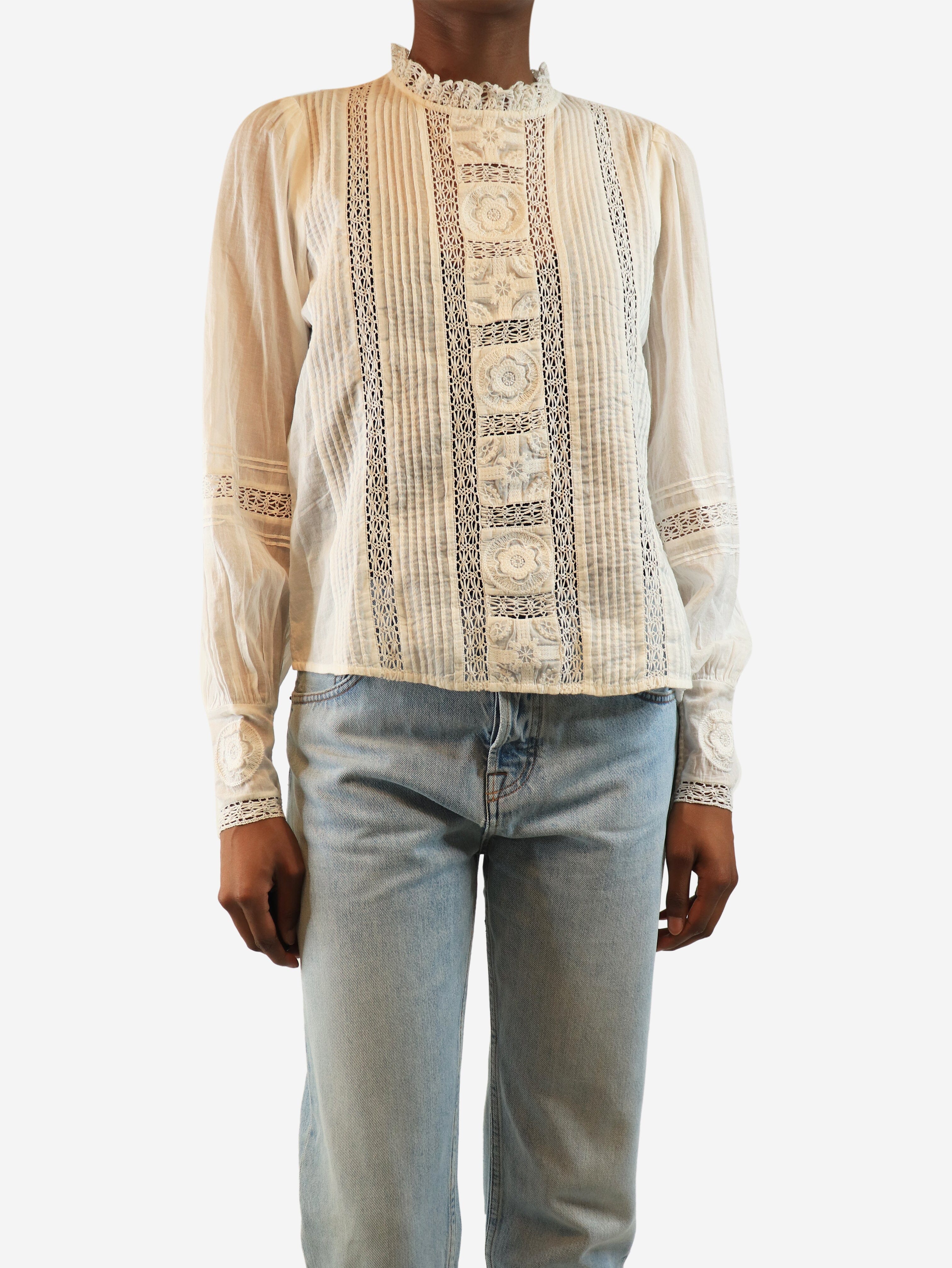 White sheer cotton blouse - size UK 6 Tops ME+EM 