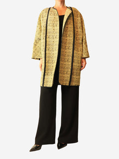 Khaki and yellow jacquard coat - size UK 10