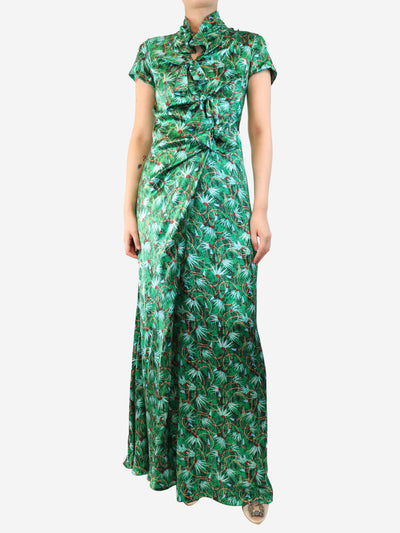 Green floral silk maxi dress - size UK 10 Dresses Saloni 