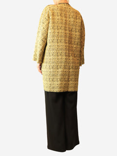 Khaki and yellow jacquard coat - size UK 10