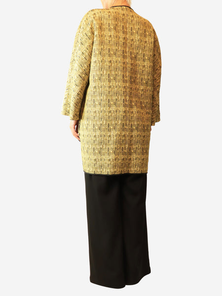 Khaki and yellow jacquard coat - size UK 10 alternate image